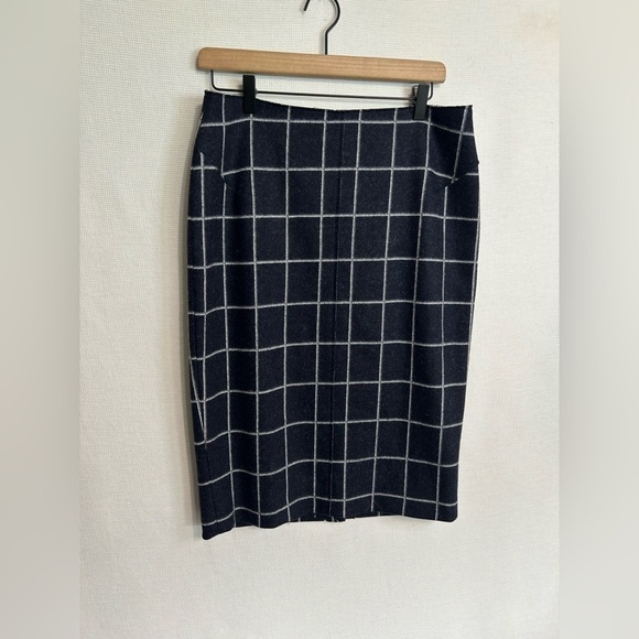 Jigsaw wool blend plaid navy midi skirt - Picture 2 of 6